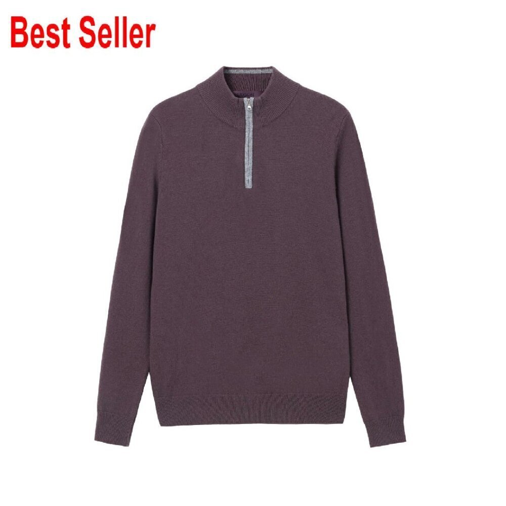 Quarter-Zip Merino Wool Sweater Mock Neck Pullover Classic Elegant Minimal